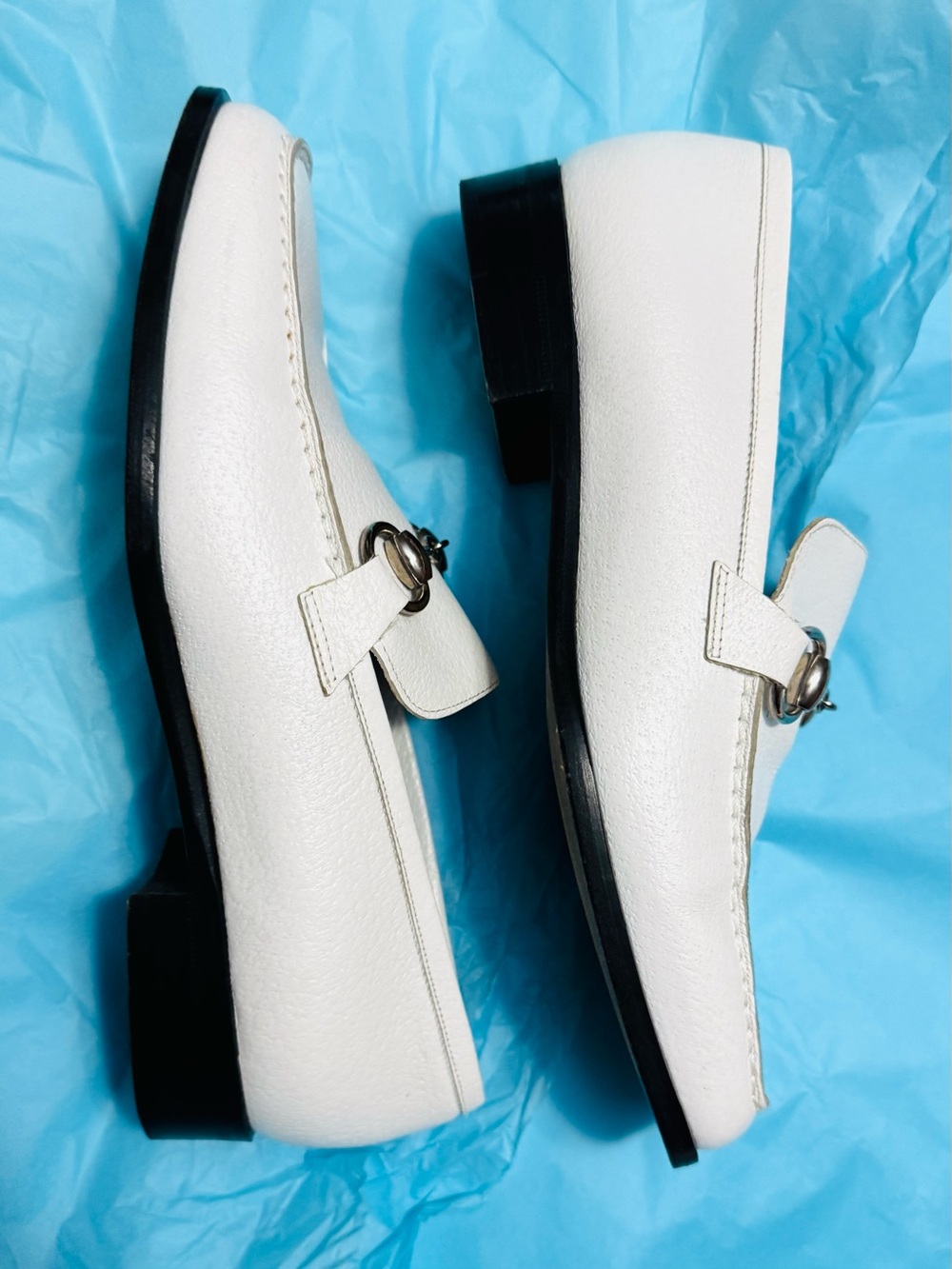 Gucci AUTHENTIC Vintage White Silver Horsebit Leather Loafers 36.5 Tom Ford RARE - Picture 6 of 16